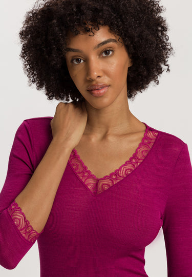 Woolen Lace Lace Trim Wool And Silk Top | Pink Tourmaline 70831-2473